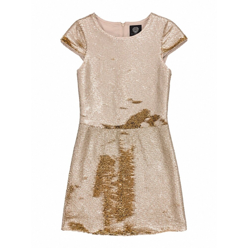 Vince Camuto Reversible Sequin Shift Dress Champagne Gold Petite 0P Party